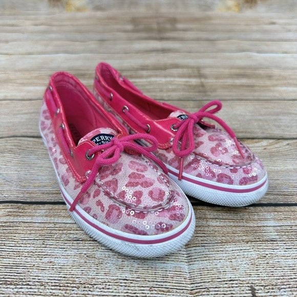 Sperry Top Sider Biscayne 1 Eye Shoes Youth Size 5 Sequin Cheetah Print Shoes - Picture 4 of 9